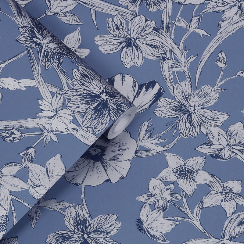 Laura Ashley Summerhill Midnight Blue Wallpaper