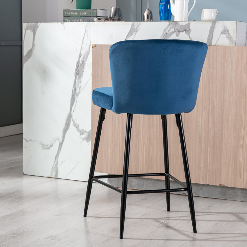 Lauterbach Upholstered Counter Stool with Metal Frame, Blue Velvet