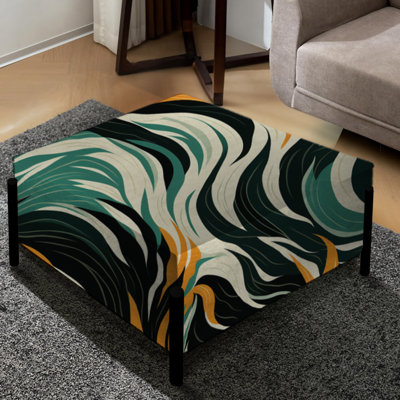Jungle Majesty In Orange And Green I - Abstract Large Square Ottoman