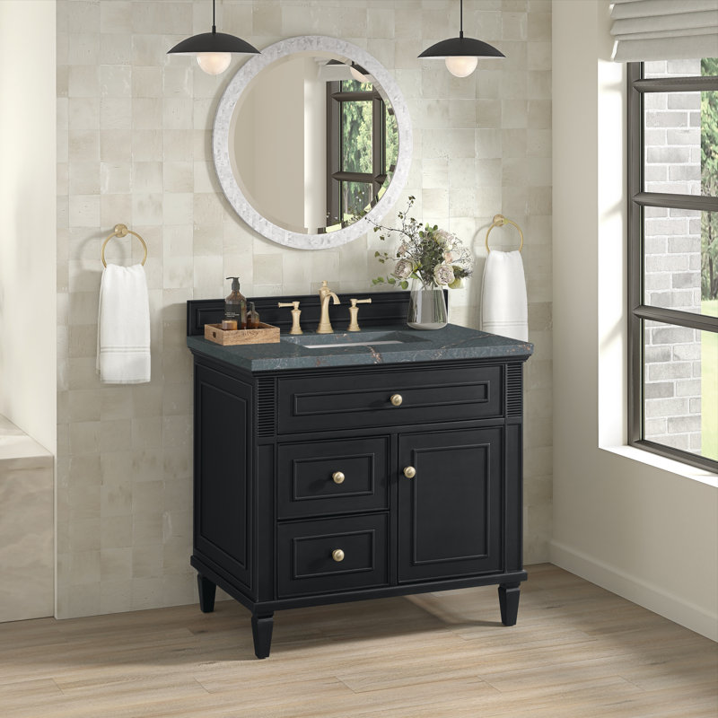 Lorelai 36'' Single Bathroom Vanity with Top, Parisian Blue, Black Onyx, 8" Widespread