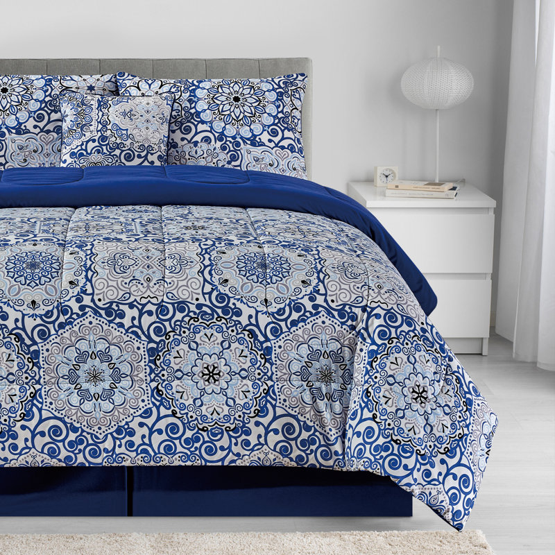 5 Piece Comforter set Reversible Comforter with Decorative Pillow Sham and Bed Skirt, King Comforter + 4 Additional Pieces