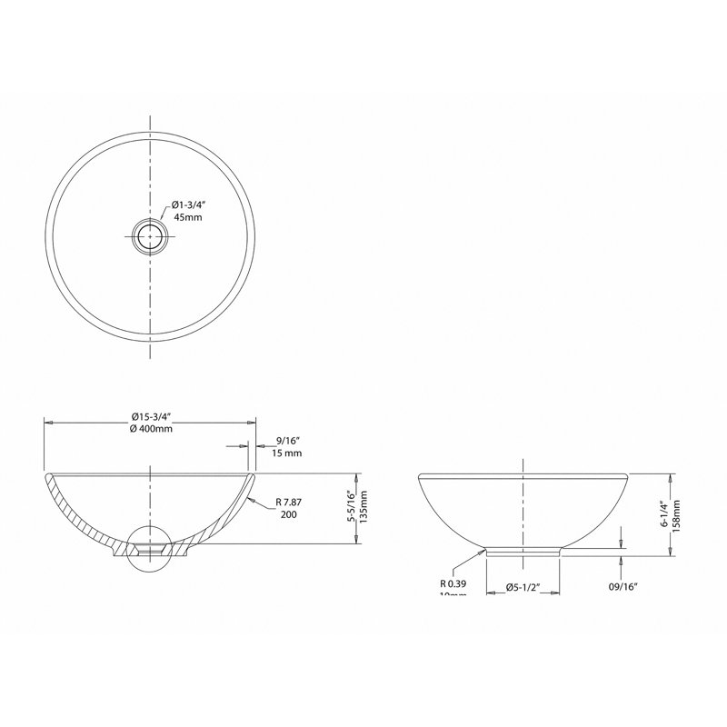 Lavabo de salle de bain vasque circulaire en céramique, Nickel satiné