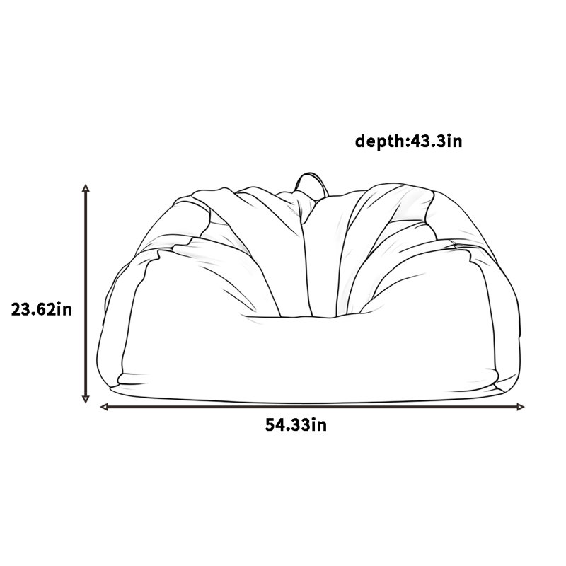 Simple casual bean bag sofa, 23.62" H x 54.33" W x 43.3" D, Dark Gray Polyester Blend