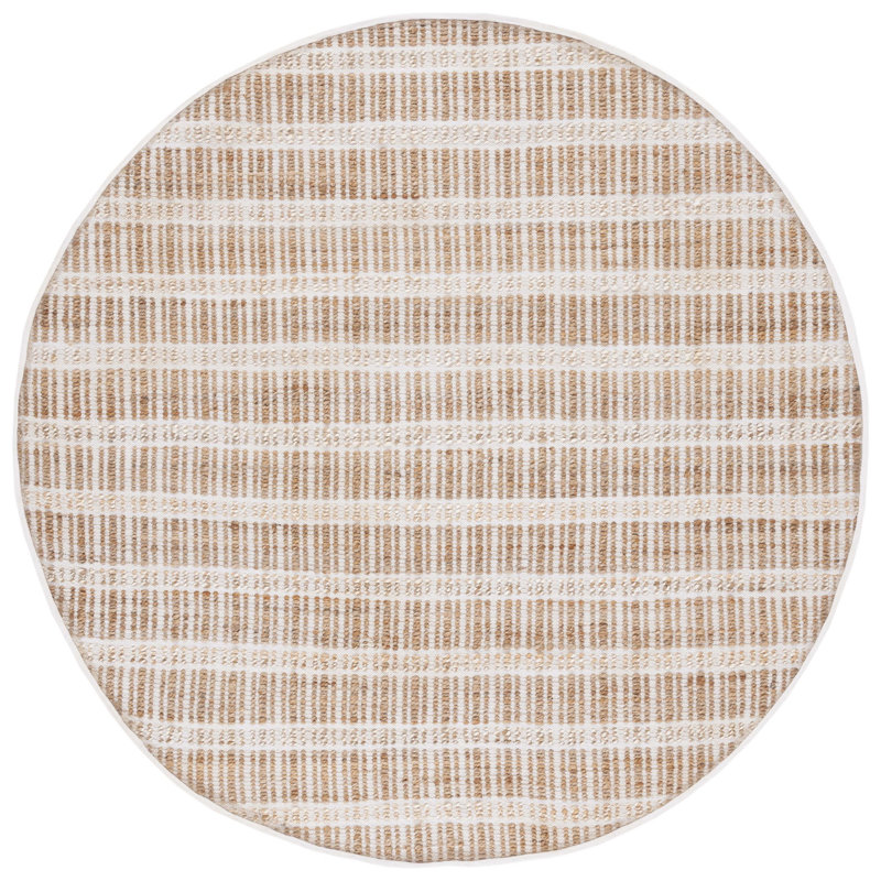 Tapis rayé ivoire / naturel Sonnier, Rond 7 pi