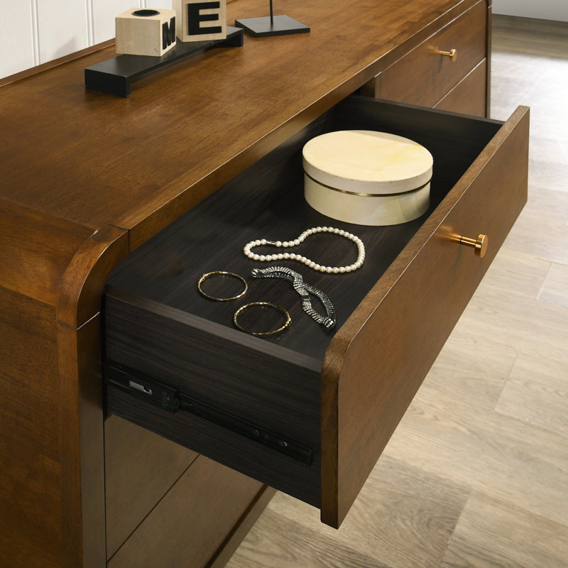Commode 6 tiroirs avec miroir en bois de noyer Roundhill Furniture