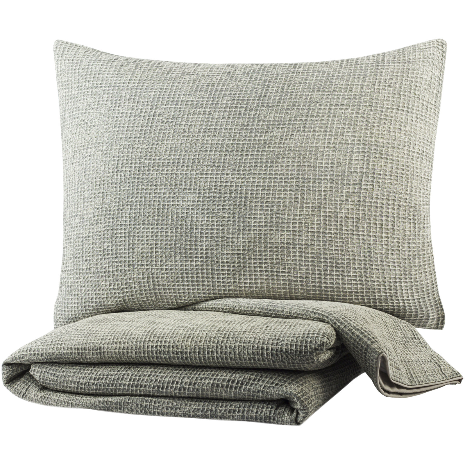 Kappa Cotton Waffle Duvet Cover Set, Queen Duvet Cover + 2 Standard Shams, Light Gray