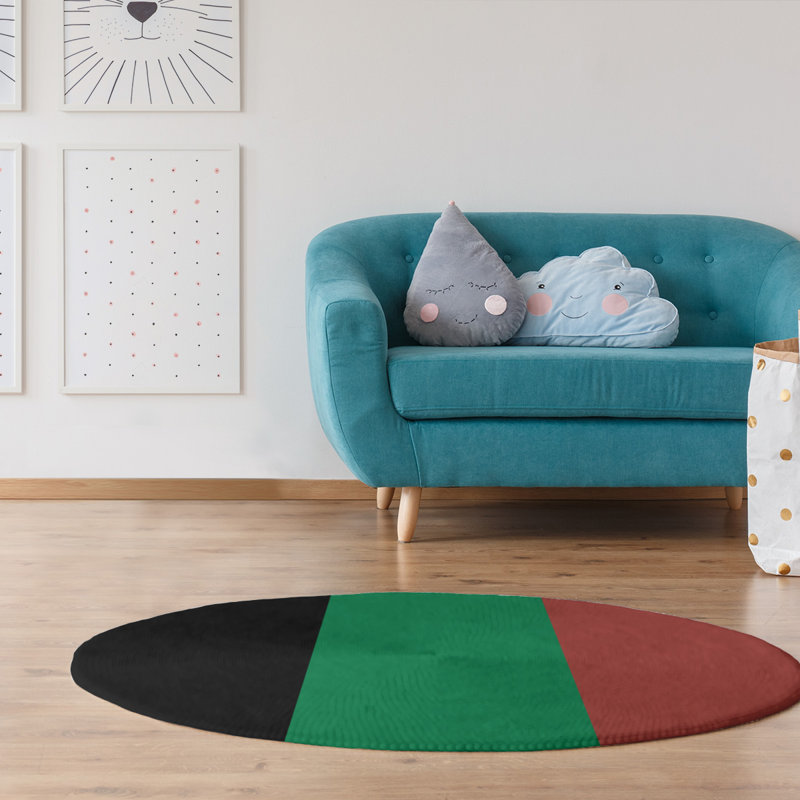 Tapis noir/vert/doré rayé, Rond 5 pi