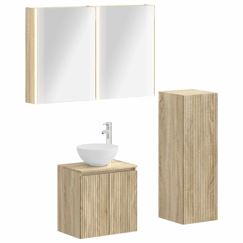 Vanity & Mirror Set, Light Wood