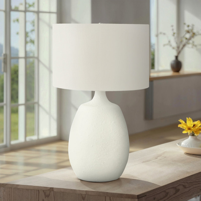 H 26 po, lampe de table, abat-jour ivoire / crème, résine crème, contemporain, éclairage