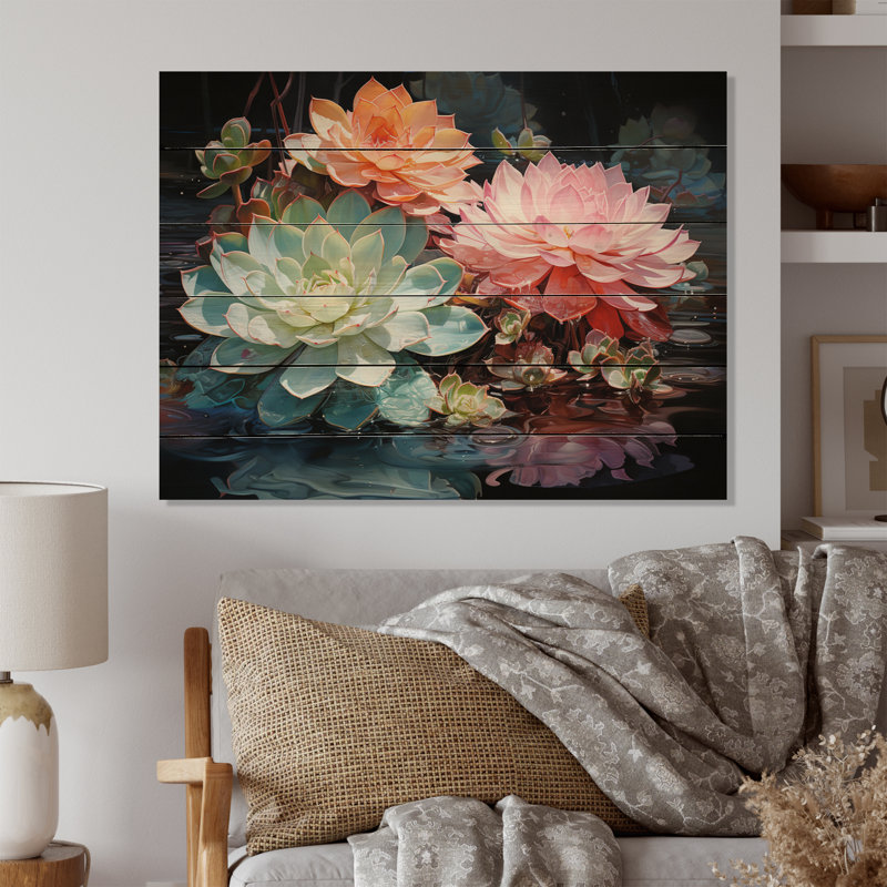 Kaluda Succulents Succulent Reflections on Wood Print, H 30 po x l 40 po x P 0,78 po