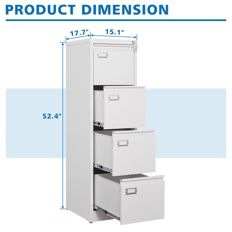 15.1'' Wide 4 -Drawer Steel File Cabinet, White