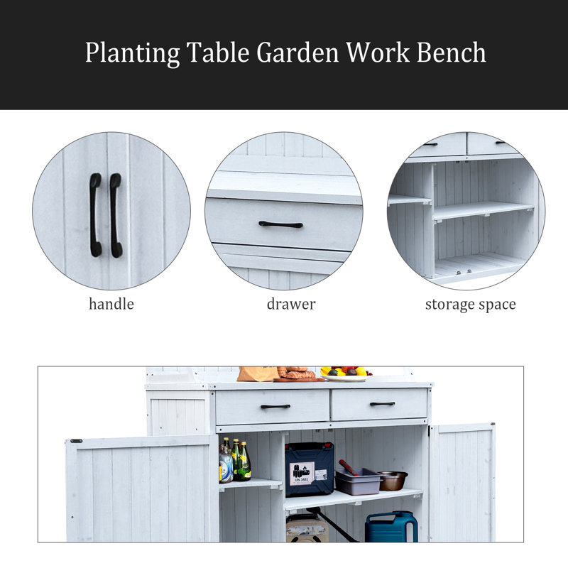 Table de rempotage d'extérieur, armoire à outils de table, armoire de table et de jardinage en bois, banc de jardin pour table de plantation, patio, serre