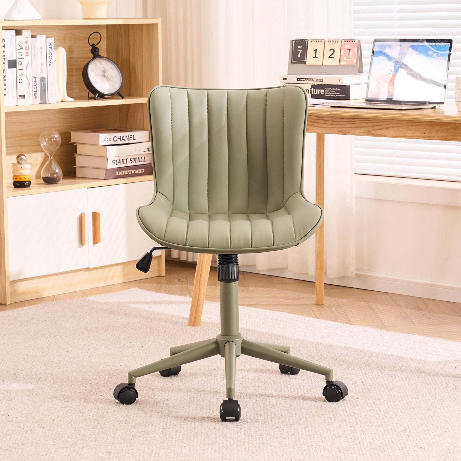 Brionni Leather Office Chair, Olive Green Embossed Performance Faux Leather