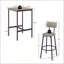 Ensemble de table de bar peu encombrante avec 2 tabourets en cuir de polyuréthane, patins réglables et bureau brun rustique pour les petits espaces