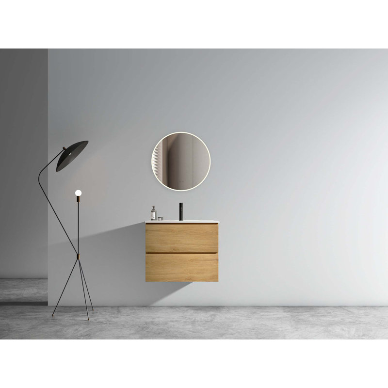 Meuble-lavabo mural moderne avec lavabo en céramique et 1 trou de robinet