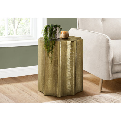 Table de chevet en métal doré, hauteur de 22 po, salon moderne de style contemporain l 20 po x H, détail festonné
