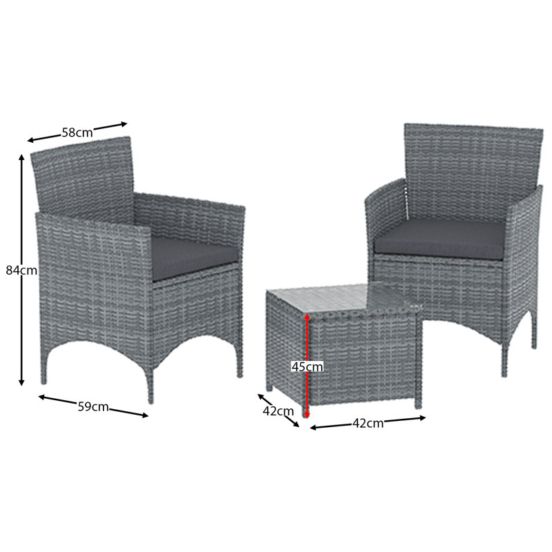 Ferrie Rattan 2 - Person Seating Group with Cushions, Grey