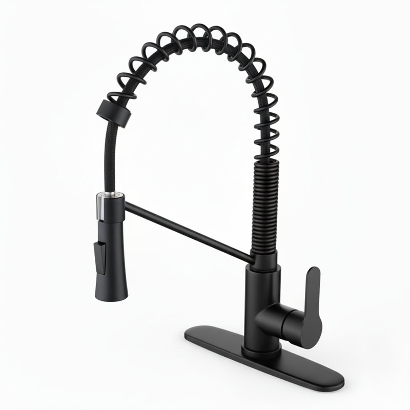 Commercial Style Single Handle Kitchen Faucet With High-arc Spring Spout In Matte Black
