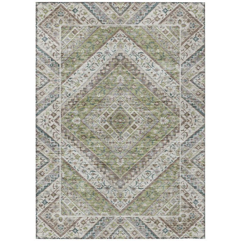 Machine Washable Indoor/Outdoor Husby ACN2195 Geometric Rug, Rectangle 2'6" x 3'10"