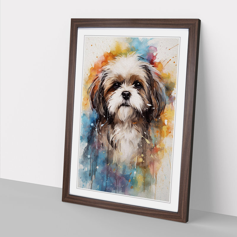 Shih Tzu Action - Framed Print, 46cm H x 34cm W x 2cm D, Walnut Framed