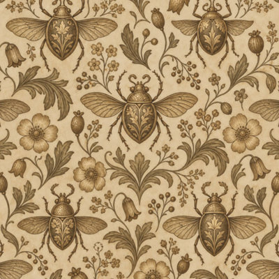 Papier peint adhésif vintage marron abeilles fleurs feuilles bois doré rouillé métal style sud-ouest américain. Décoration murale amovible et autocollante pour chambre, cuisine, placards. 45 cm x 300 cm.