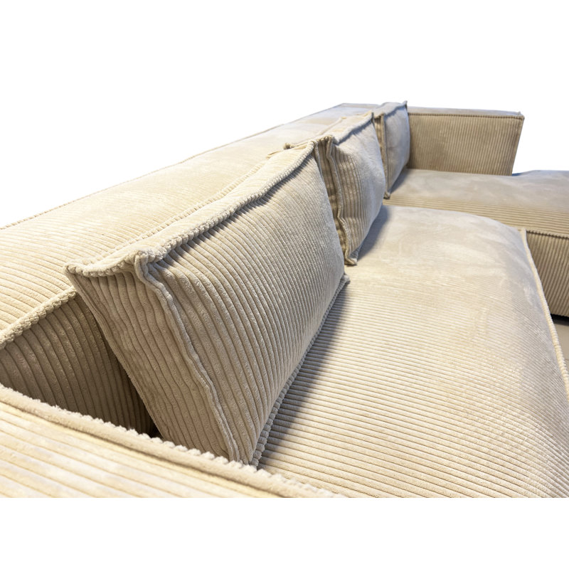  Cord Corner Chaise Sofa, Beige, Left Hand Facing