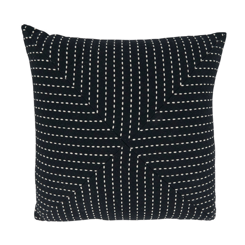 Black and White Cotton Patchwork Stitch Square Throw Pillow, 18"