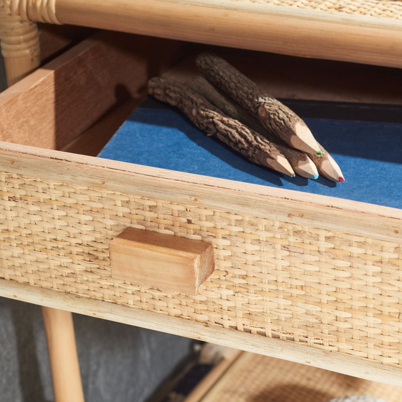 Table de chevet Elegant Boatner Coastal - l 18,5 po en osier et bambou avec tiroir et tablette ouverte, Naturel