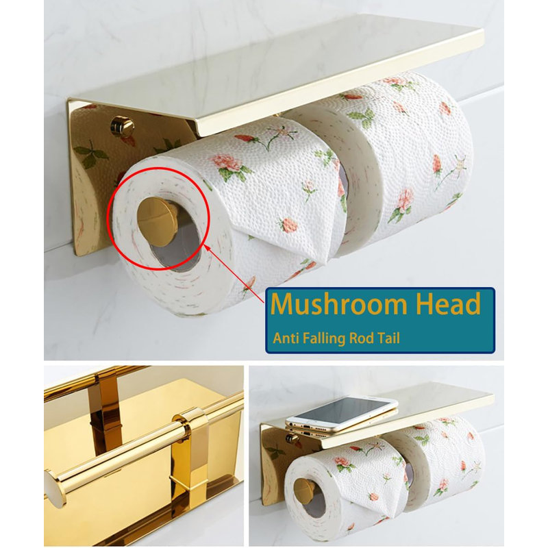 Porte-papier hygiénique en acier inoxydable avec tablette, porte-papier hygiénique mural antirouille, design moderne pour la maison, le bureau ou l'hôtel