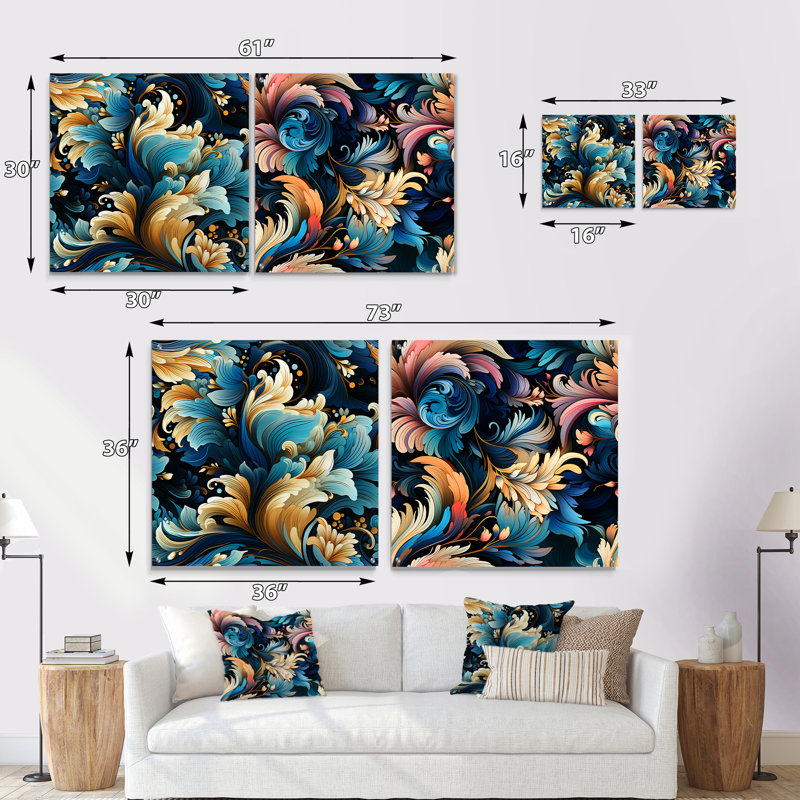 Whitstable - Ensemble de 2 peintures murales abstraites en acrylique, H 36 po x l 73 po