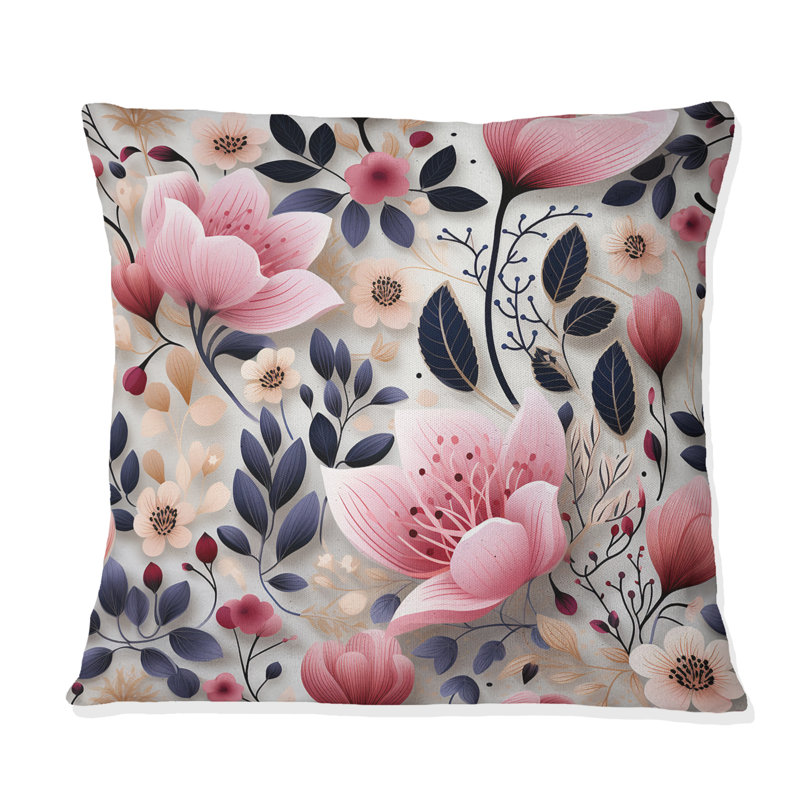 Motif floral rose transe romantique - Récif corail abstrait multicolore azur - Coussin décoratif, H 16 po x l 16 po
