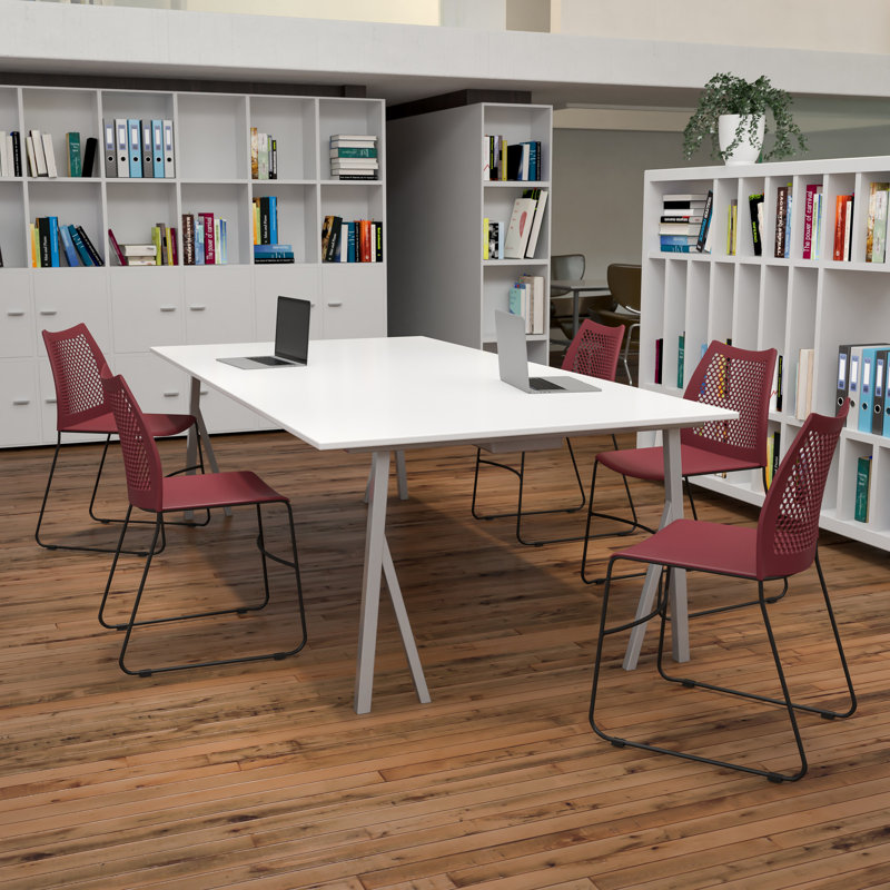 Oliverson Plastic Stacking Lobby Chairs with Honeycomb Backs, Burgundy, Black