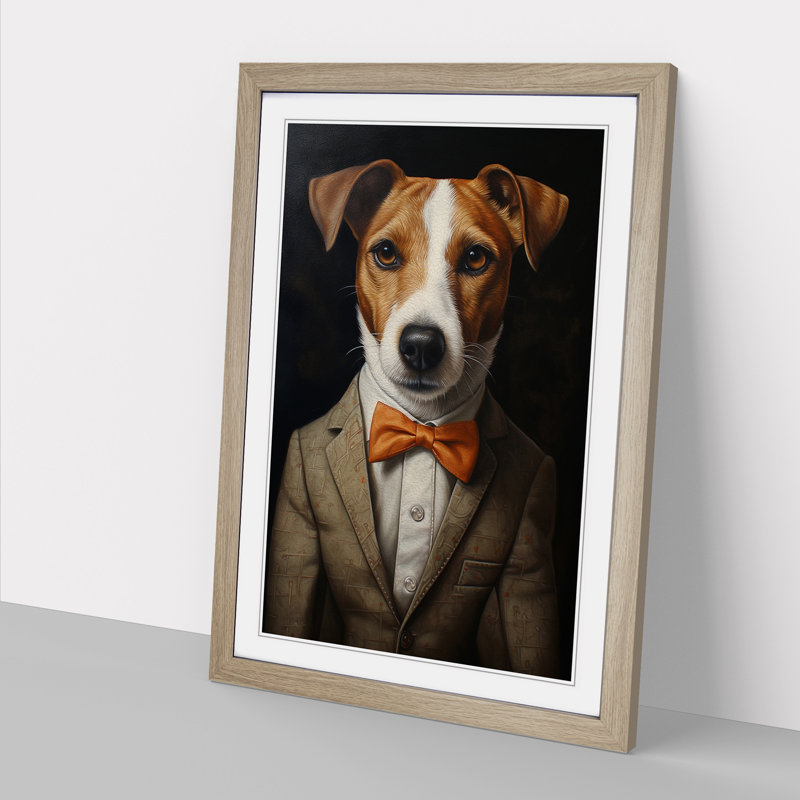 Jack Russell In A Suit Painting No.3 - Framed Print, 34cm H x 25cm W x 2cm D, Oak Framed