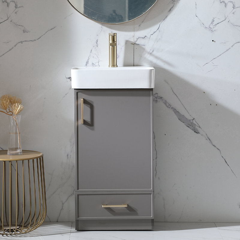 Calvinesha 18'' Dark Gray Mini Single Bathroom Vanity with Ceramic Top