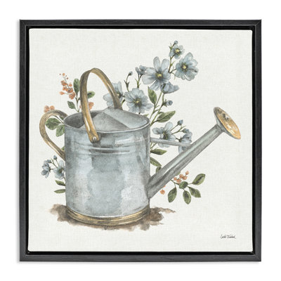 «Garden Watering Can», art mural encadré flottant par Leslie Trimbach
