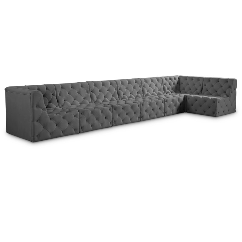 Canapé modulaire réversible en velours de 186 po de largeur Klecka, Velours gris