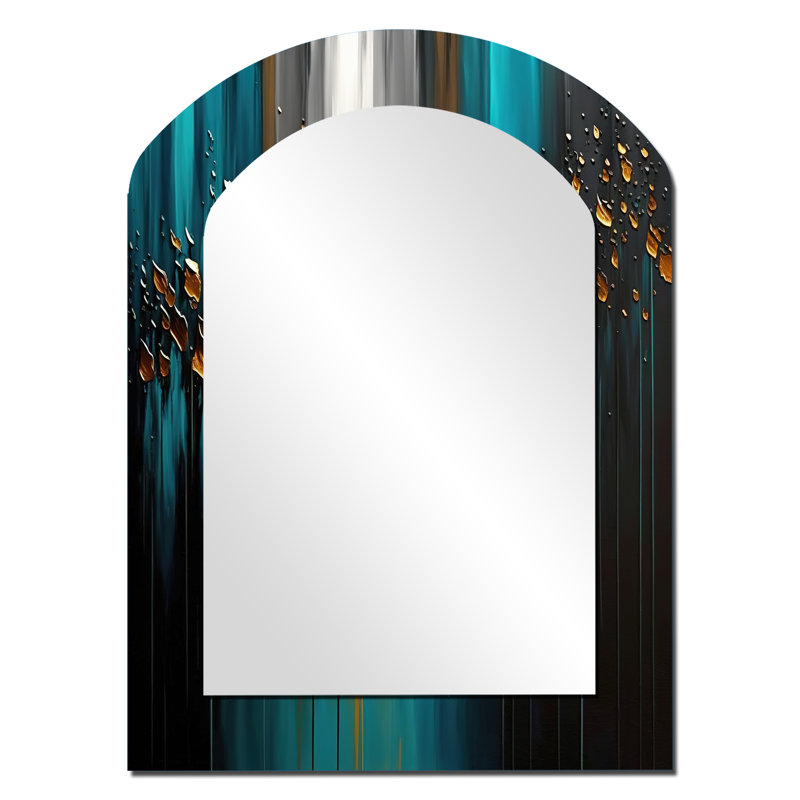 Abstract Geometric Green And Gold - Geometric Asymmetrical Mirror, Green Arch Decorative Wall Mirror, Printed Metal Art