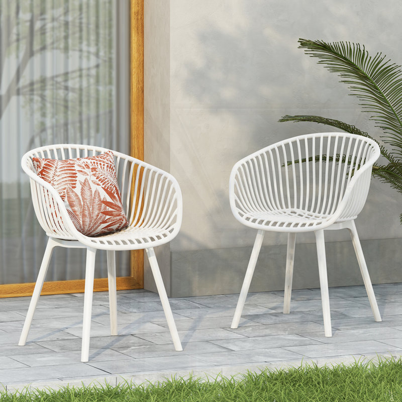 Chaise d'extérieur (ensemble de 2), Coussin blanc / cadre blanc