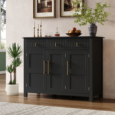 Henrick Transitional Acacia Wood Storage Cabinet With 3 Drawers, 3 Doors, And Modern Glam Hardware Accents by Lark Manor