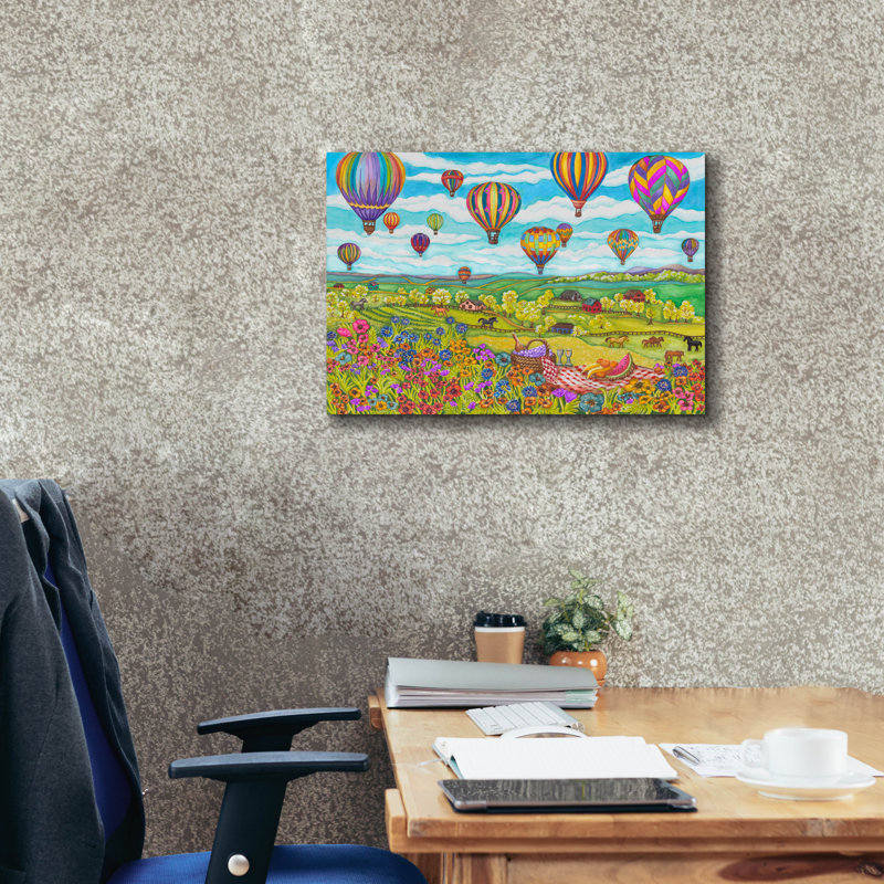 «Ballons Over Farmland» par Andrea Strongwater, art mural sur toile, H 20 po x l 24 po x P 0,75 po