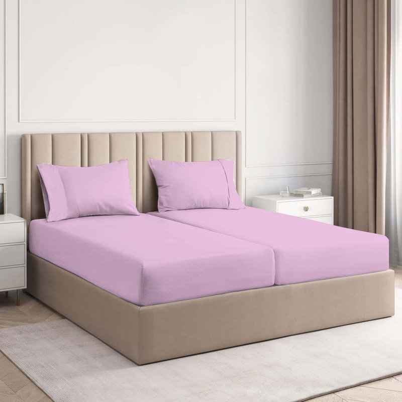 7-Piece Rayon from Bamboo Deep Pockets Split King Bed Sheet Set, Light Plum