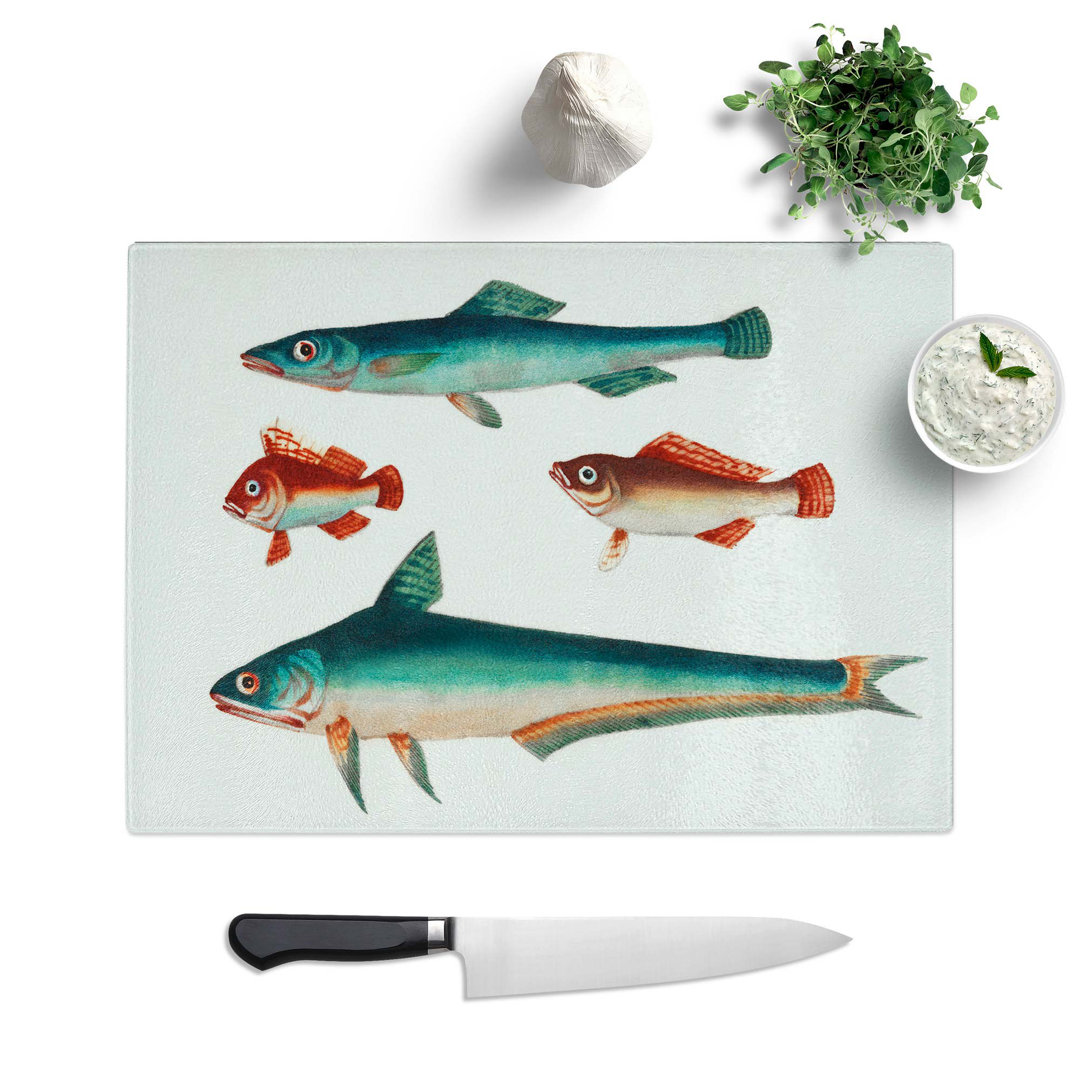 Tempered Glass Two Brown and Green Fish Chopping Board