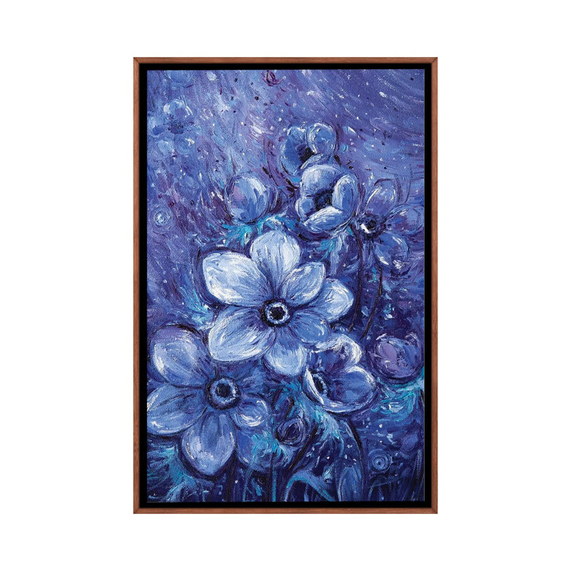 Cosmic Flowers by Betsy McDaniel - Painting on Canvas, 101.6 cm H x 66.04 cm W, Brown Framed