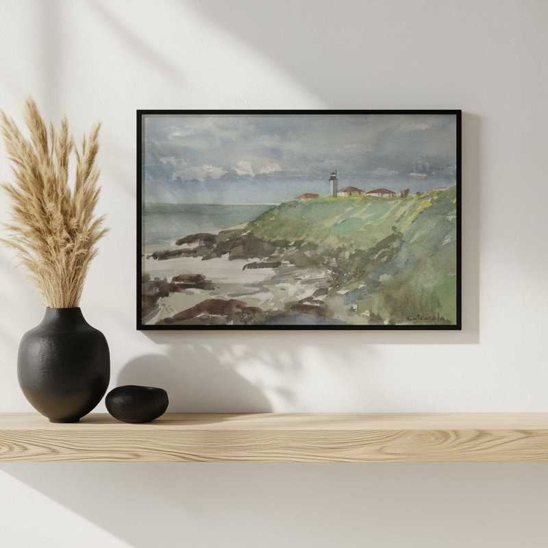 «Point Judith RI» par Stephen Calcasola, reproduction d'art, Impression sur cadre ouvert sans papier mat, H 12 po x l 16 po