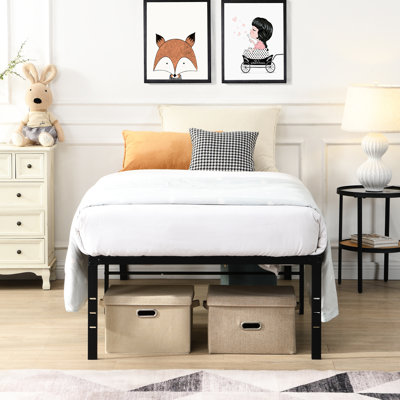 Black Heavy Duty Metal Bed Frame With Quick Assembly, Silent Function, 750 - Pound Static Support, Reinforced Steel Mattress Storage Space Under Bed, And Connection Holes For Ends,