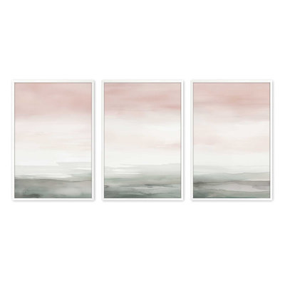 Ensemble de 3 impressions Peach Tranquility dans un cadre doré poli, 24 po x 18 po