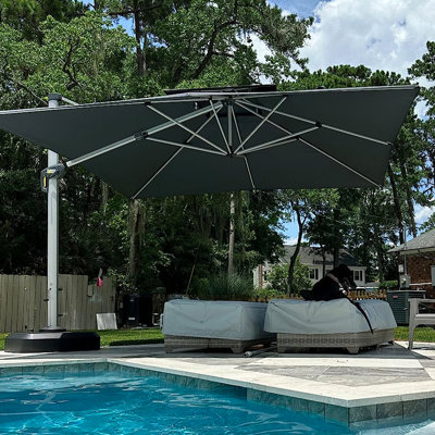 144'' Square Cantilever Umbrella With Crank Lift Counter With Wheeled Base,Grey