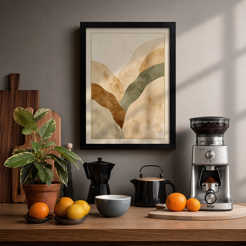 Fluid Earth Forms Minimalist - Framed Print, A3 - 42.0 x 29.7 cm, Black