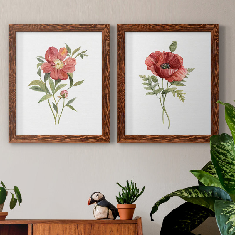 Pivoine écarlate - ensemble de 2 reproductions d'art, H 20 po x l 17 po x P 1 po, Toile avec cadre érable, Pas de tapis