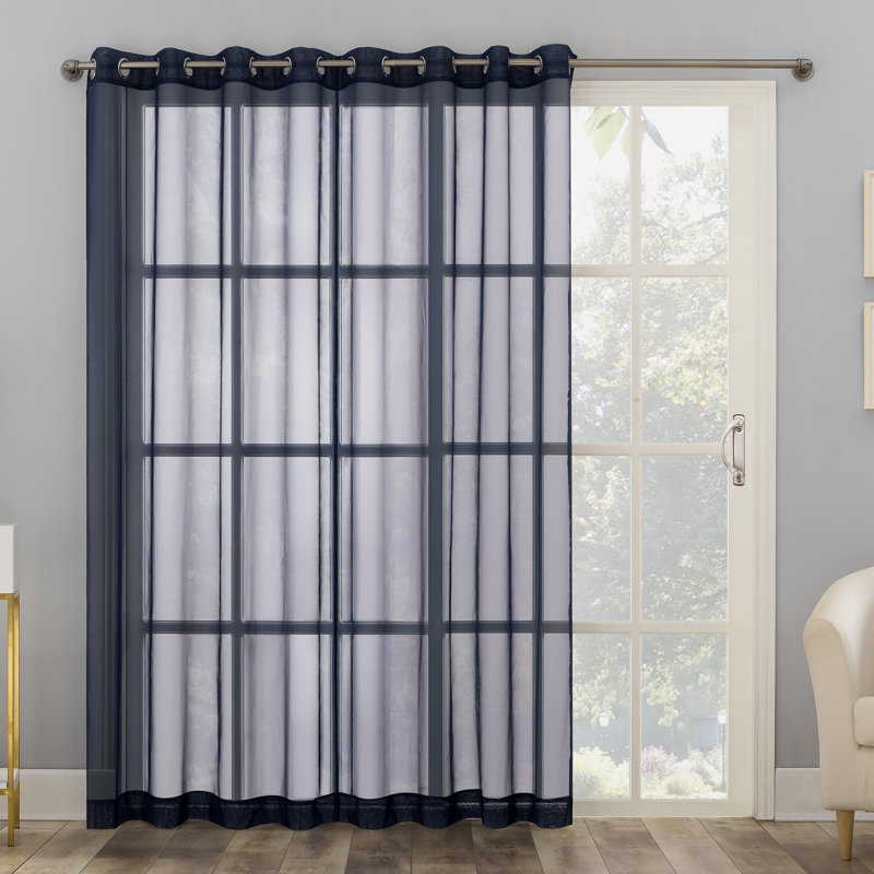 Polyester Sheer Grommet Curtain Panel, Navy Blue